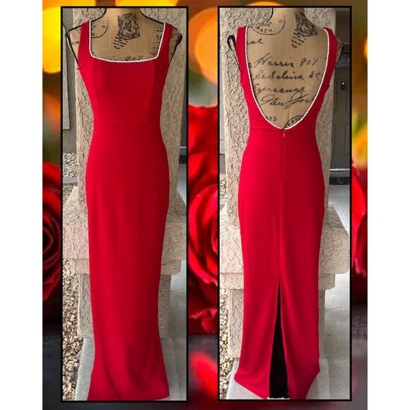 Lulus Timeless Poise Red Rhinestone Square Neck Backless Maxi Dress Size S - Picture 6 of 12